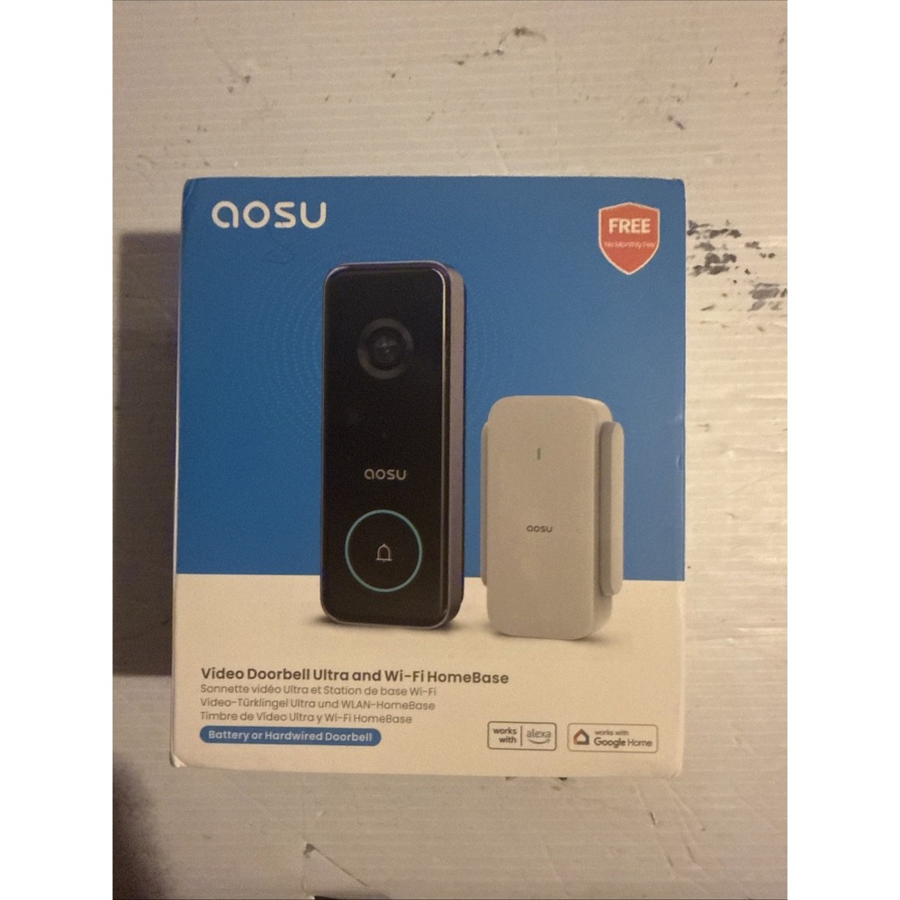 AOSU Video Doorbell Ultra and Wi-fi HomeBase- Space Gray New Open Box